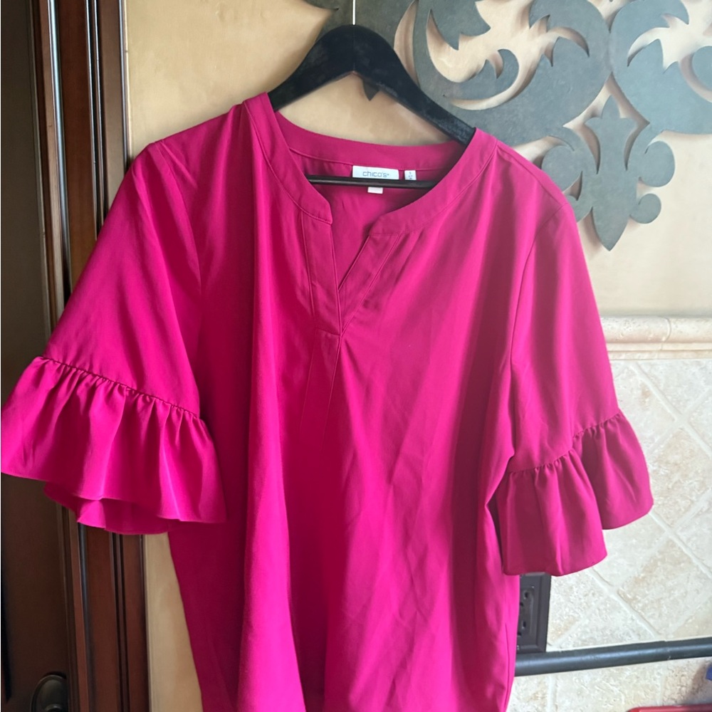 Women's Pink Ruffle Sleeve Top